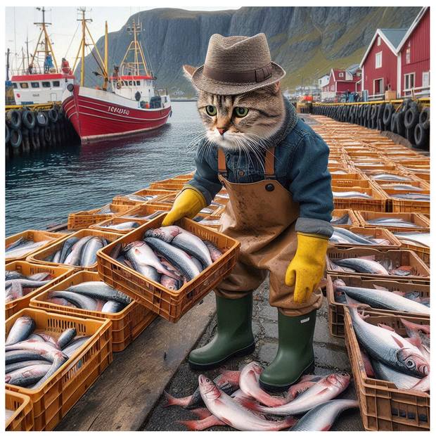 Fiskesværet Reine i Lofoten?  Laget ved hjelpa v kunstig intelligens.